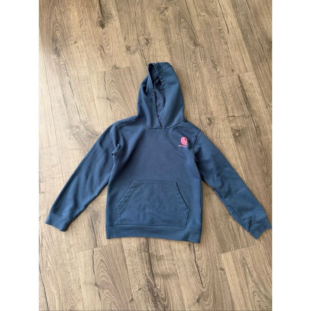 Carhartt Size S(8 ) Girls Navy /Pink Athletic Cotton w/Pockets Pullover Hoodie